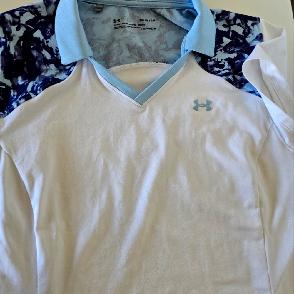 Under Armor Golf shirt white and blue nearly new small